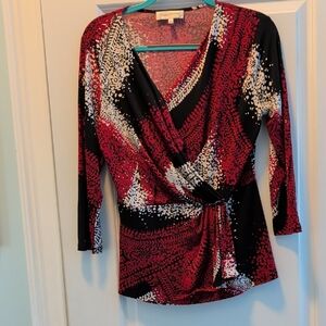 Evan Picone Red and Black Patterned Blouse